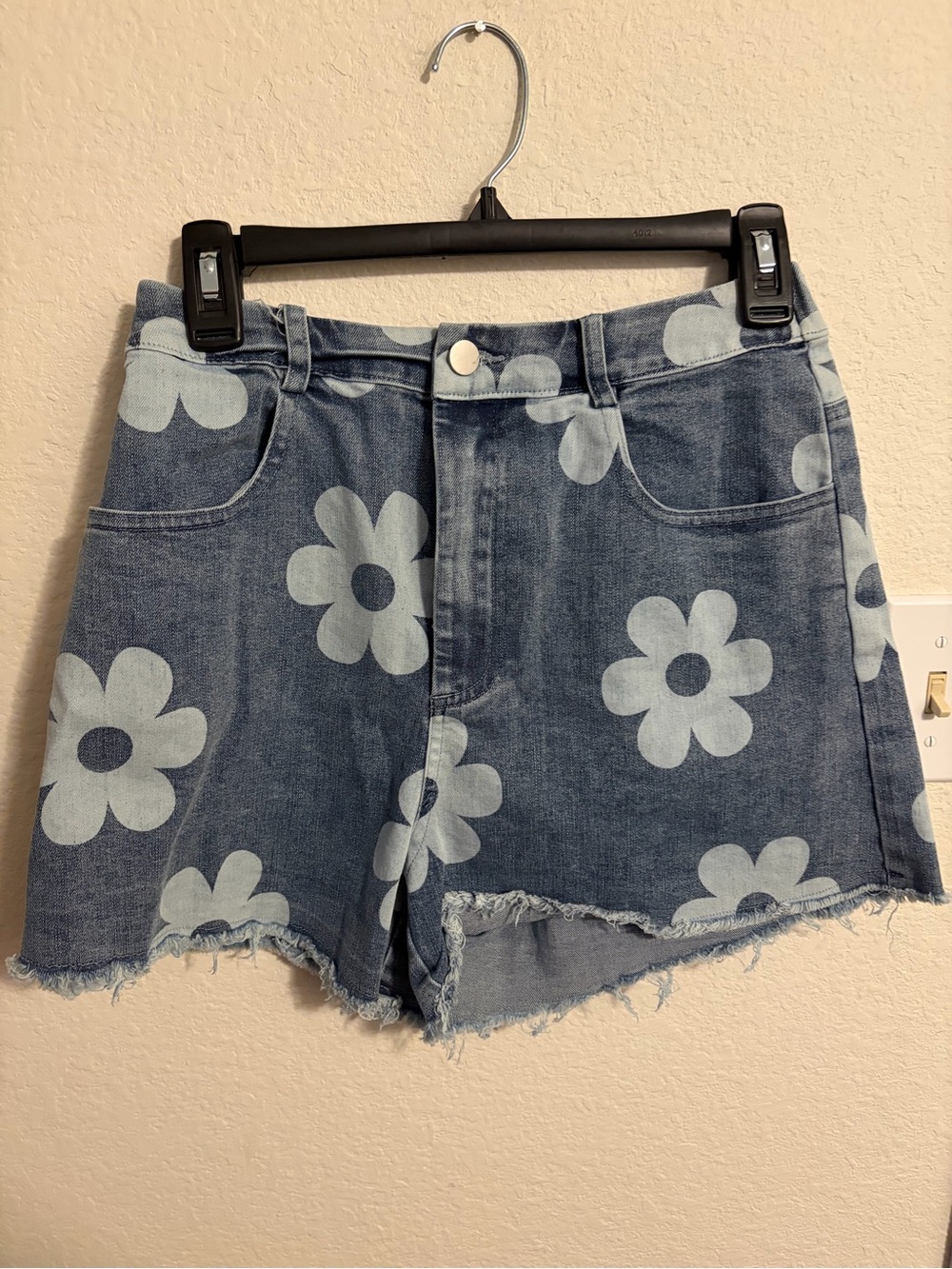 Hayden Blue Denim Jean Shorts with Light Blue Daisy Print